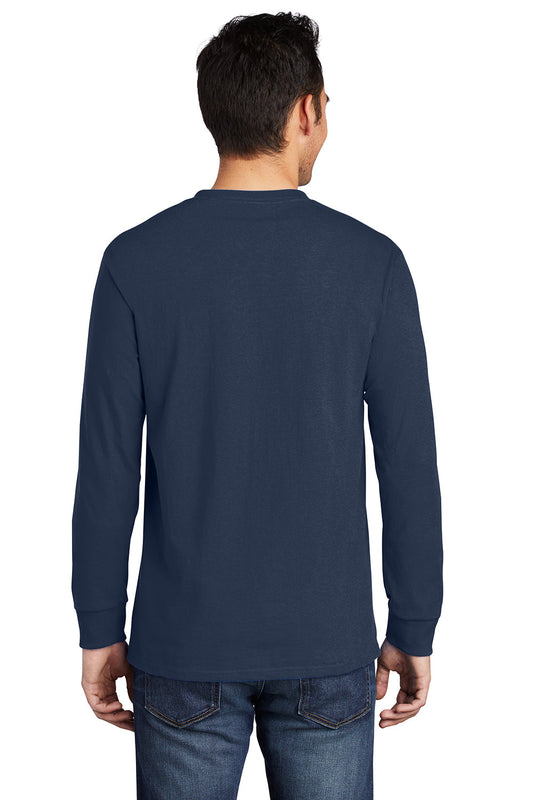 Mens Essential Long Sleeve Crewneck T-Shirt w/ Pocket - Navy Blue