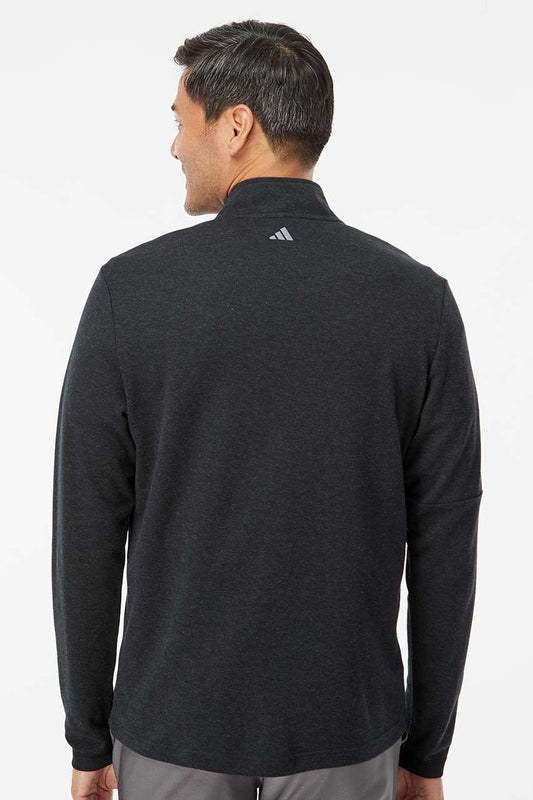 Mens 3 Stripes Moisture Wicking 1/4 Zip Sweater - Black Melange