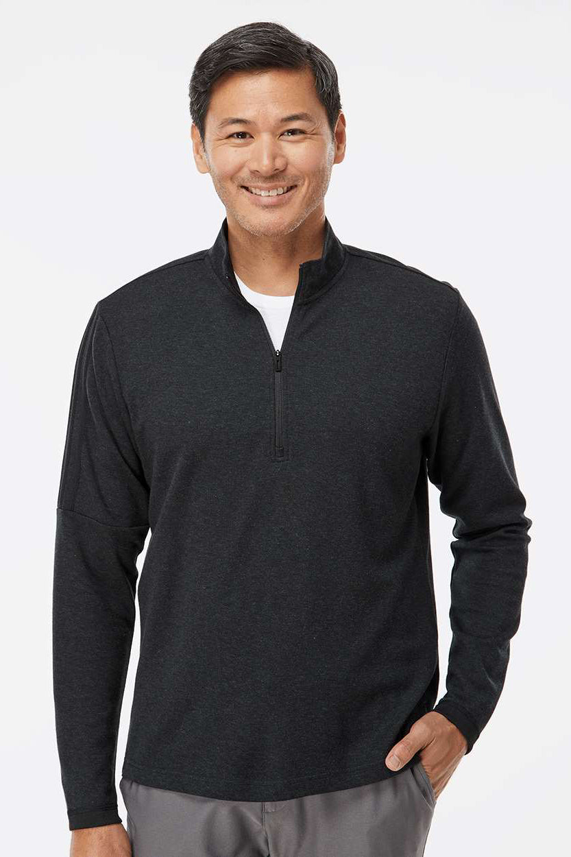 Mens 3 Stripes Moisture Wicking 1/4 Zip Sweater - Black Melange