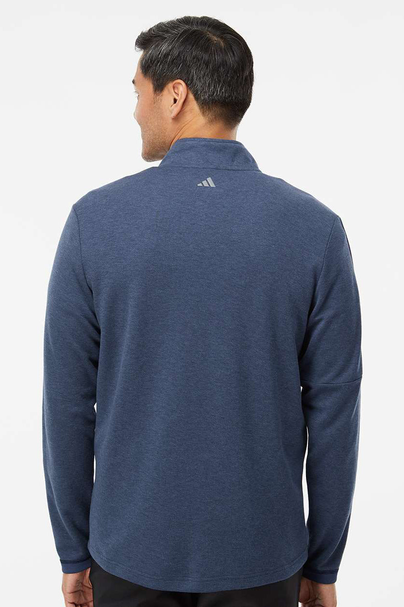 Mens 3 Stripes Moisture Wicking 1/4 Zip Sweater - Collegiate Navy Blue Melange