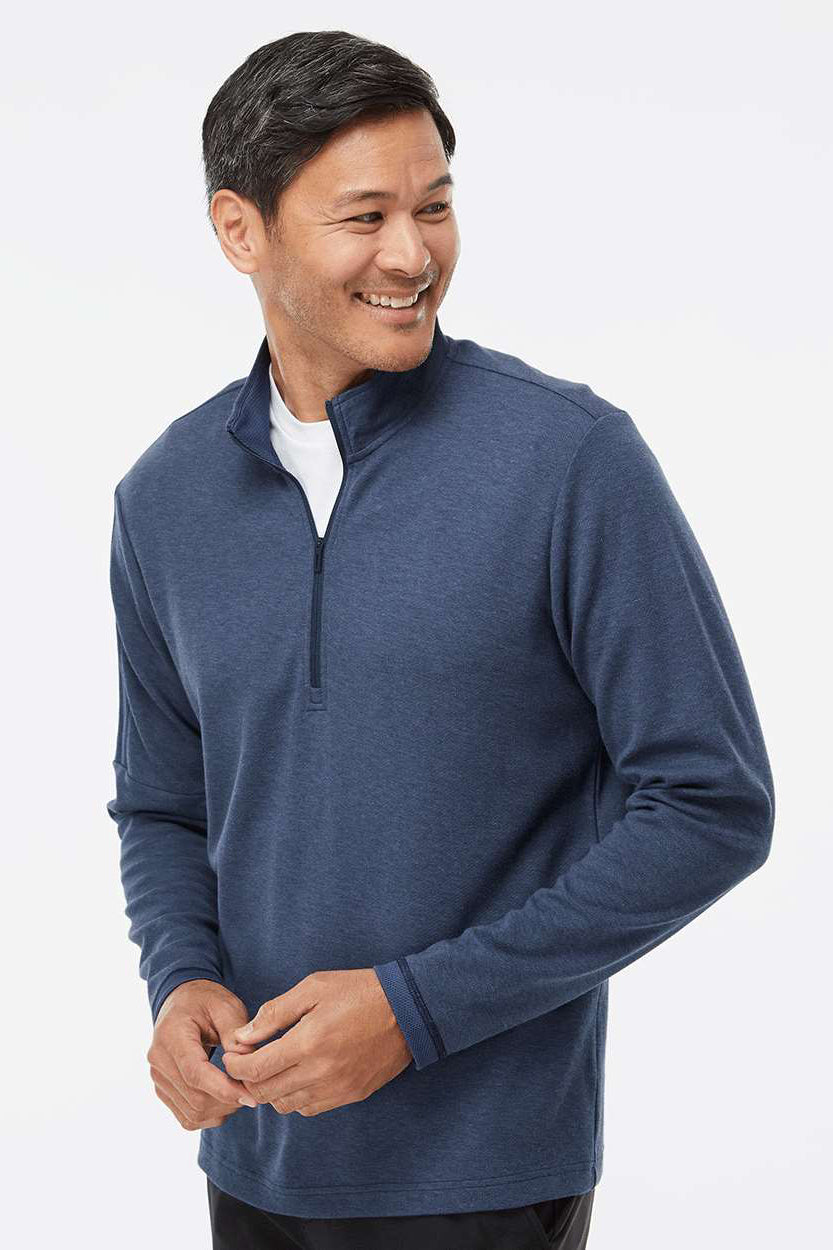 Mens 3 Stripes Moisture Wicking 1/4 Zip Sweater - Collegiate Navy Blue Melange