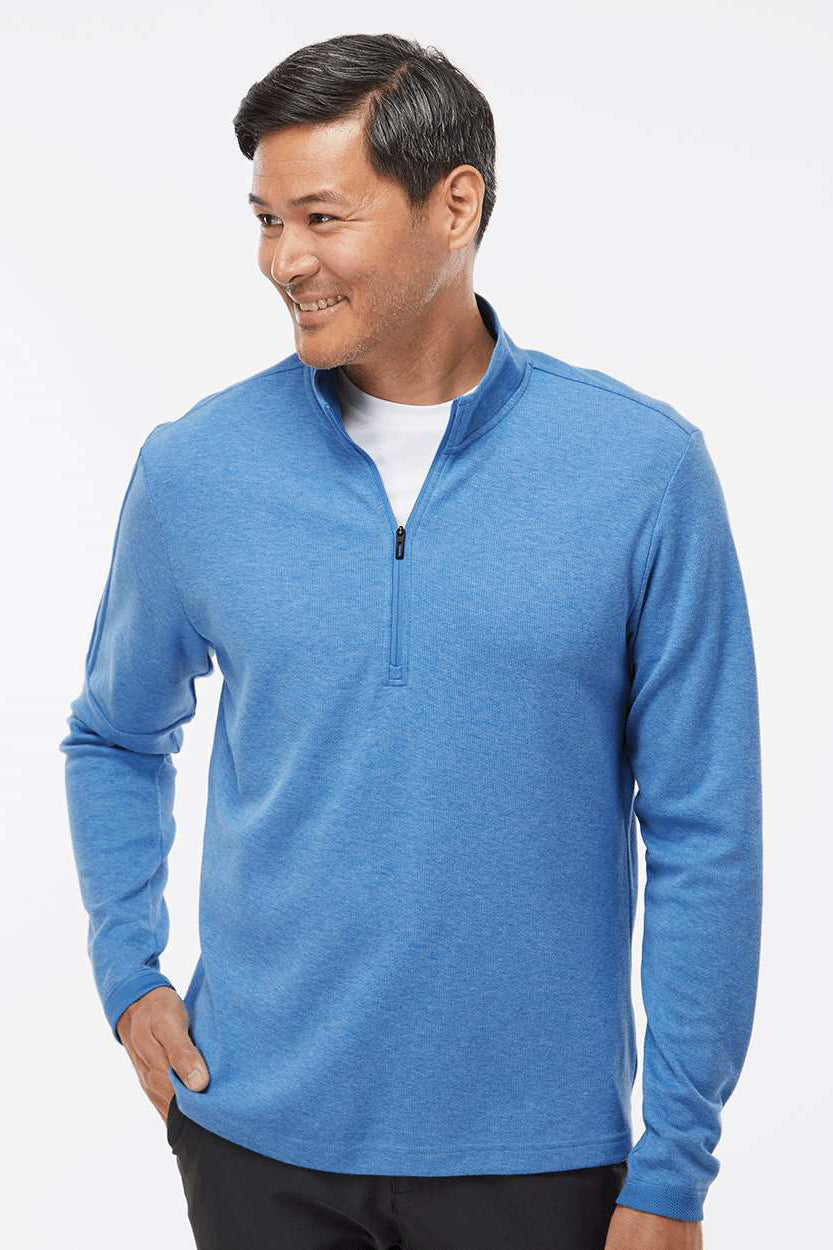 Mens 3 Stripes Moisture Wicking 1/4 Zip Sweater - Focus Blue Melange