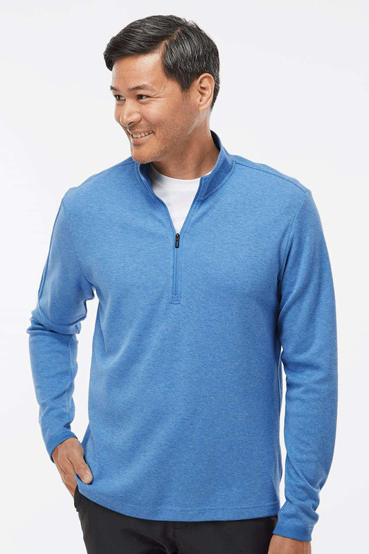 Mens 3 Stripes Moisture Wicking 1/4 Zip Sweater - Focus Blue Melange