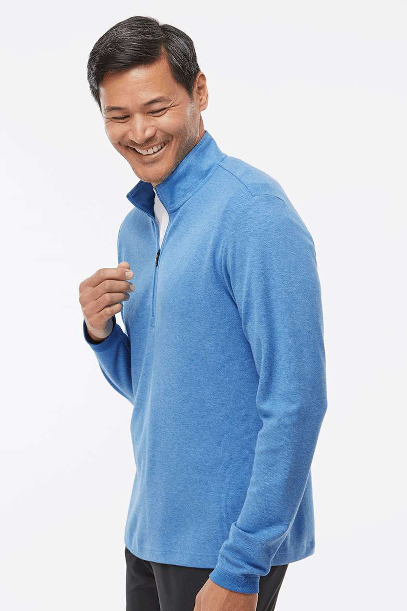 Mens 3 Stripes Moisture Wicking 1/4 Zip Sweater - Focus Blue Melange