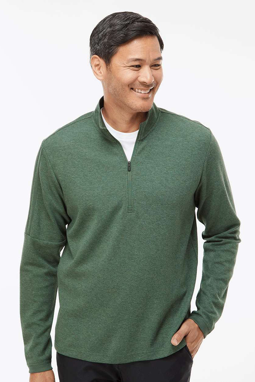 Mens 3 Stripes Moisture Wicking 1/4 Zip Sweater - Green Oxide Melange