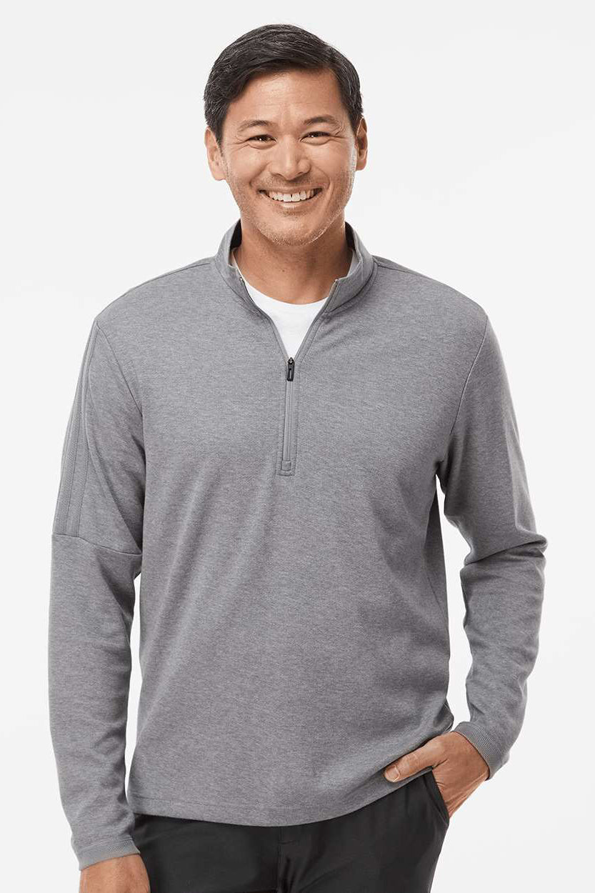 Mens 3 Stripes Moisture Wicking 1/4 Zip Sweater - Grey Melange