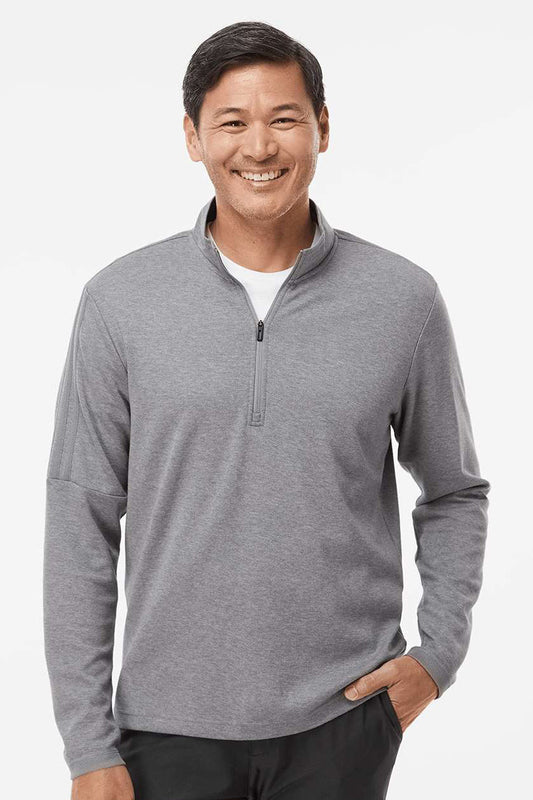 Mens 3 Stripes Moisture Wicking 1/4 Zip Sweater - Grey Melange