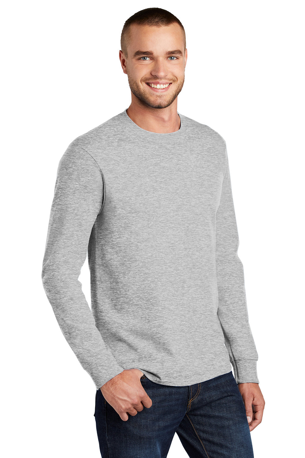 Mens Essential Long Sleeve Crewneck T-Shirt - Ash Grey