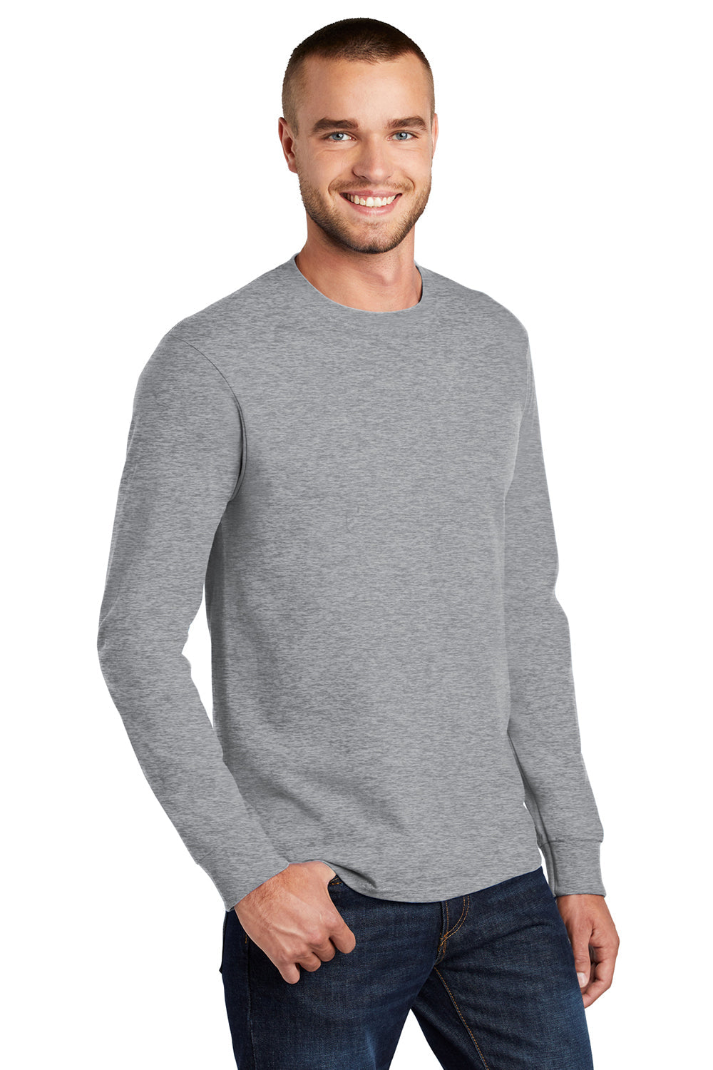 Mens Essential Long Sleeve Crewneck T-Shirt - Heather Grey