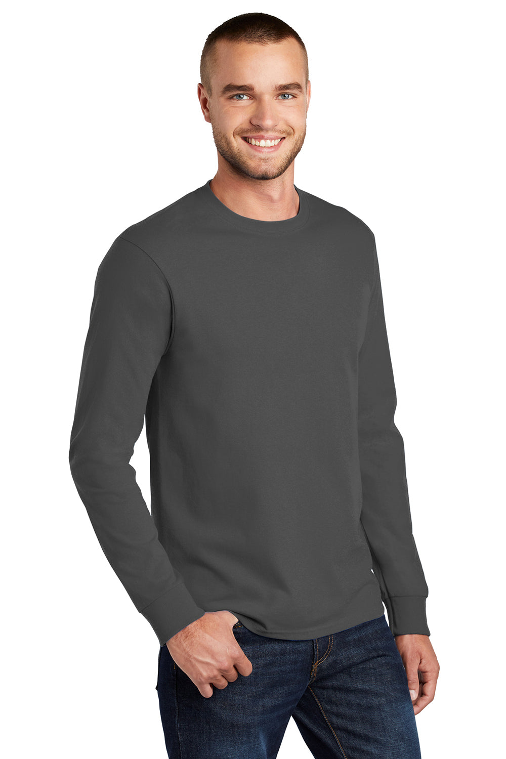 Mens Essential Long Sleeve Crewneck T-Shirt - Charcoal Grey