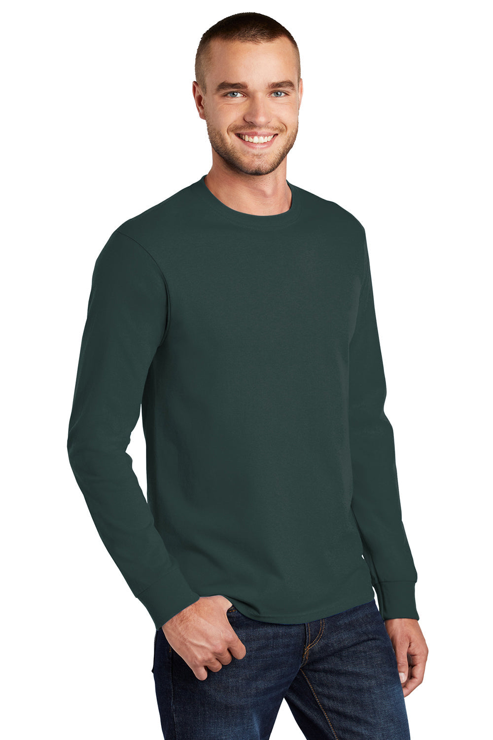Mens Essential Long Sleeve Crewneck T-Shirt - Dark Green
