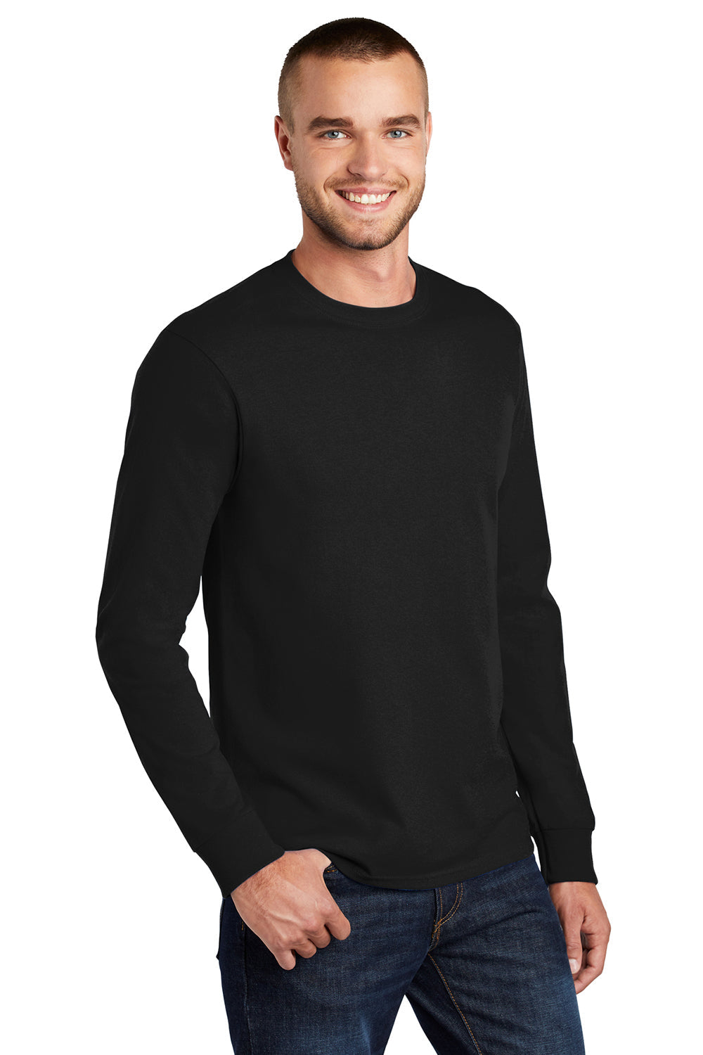 Mens Essential Long Sleeve Crewneck T-Shirt - Jet Black