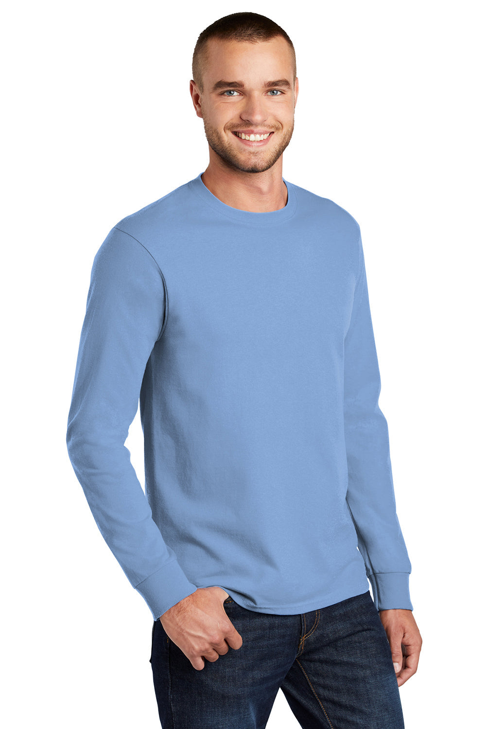 Mens Essential Long Sleeve Crewneck T-Shirt - Light Blue