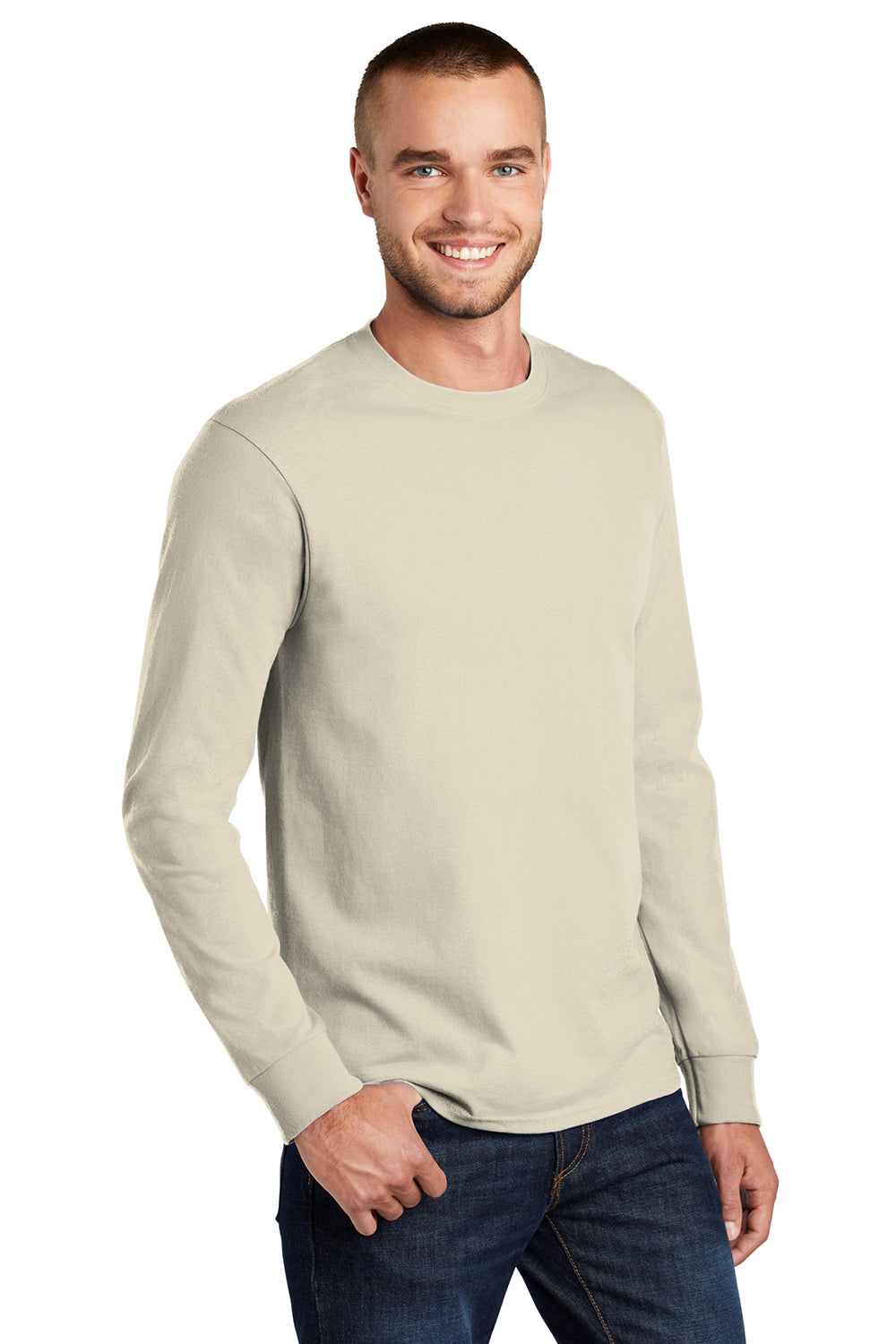 Mens Essential Long Sleeve Crewneck T-Shirt - Natural