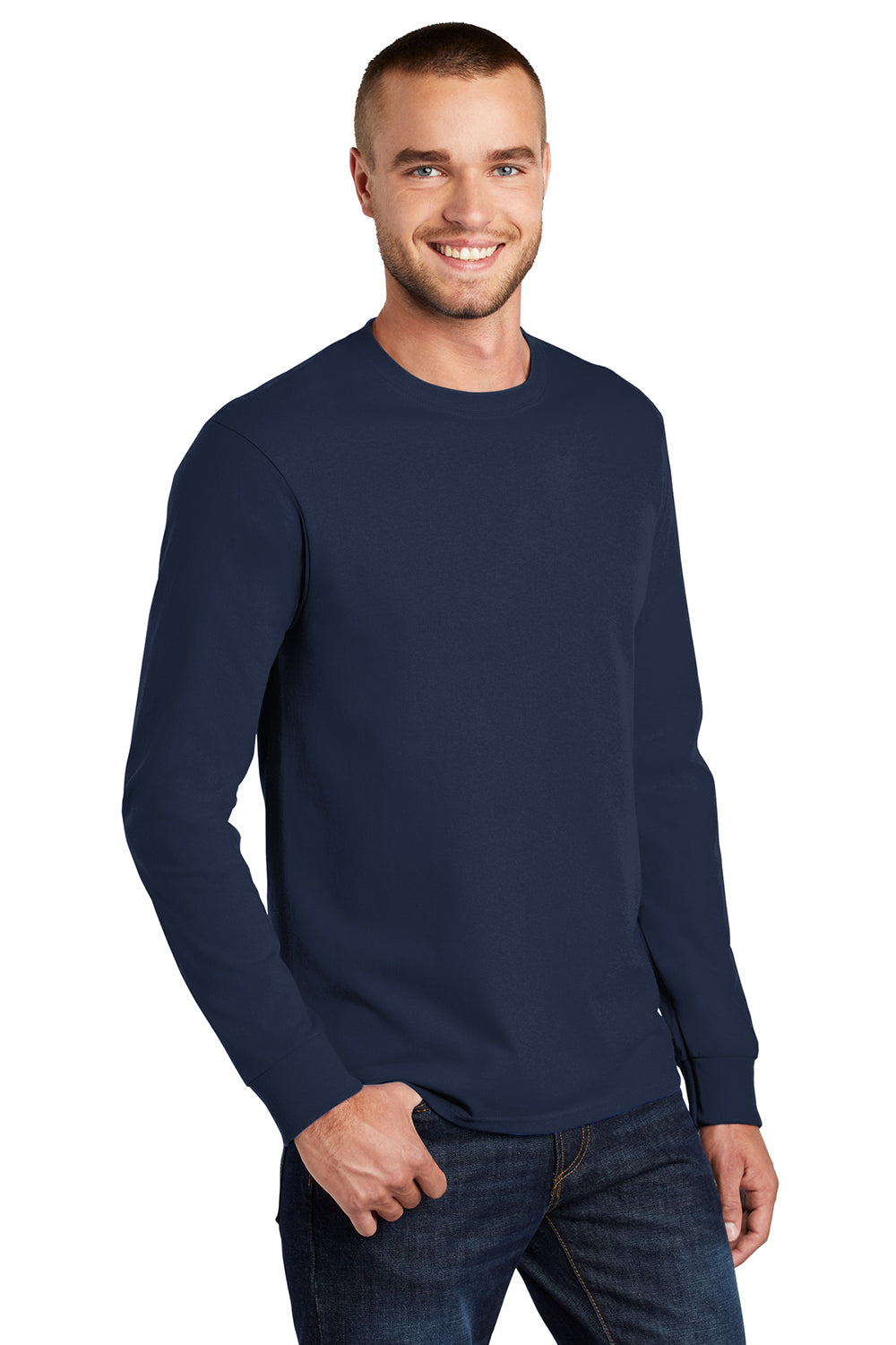 Mens Essential Long Sleeve Crewneck T-Shirt - Navy Blue