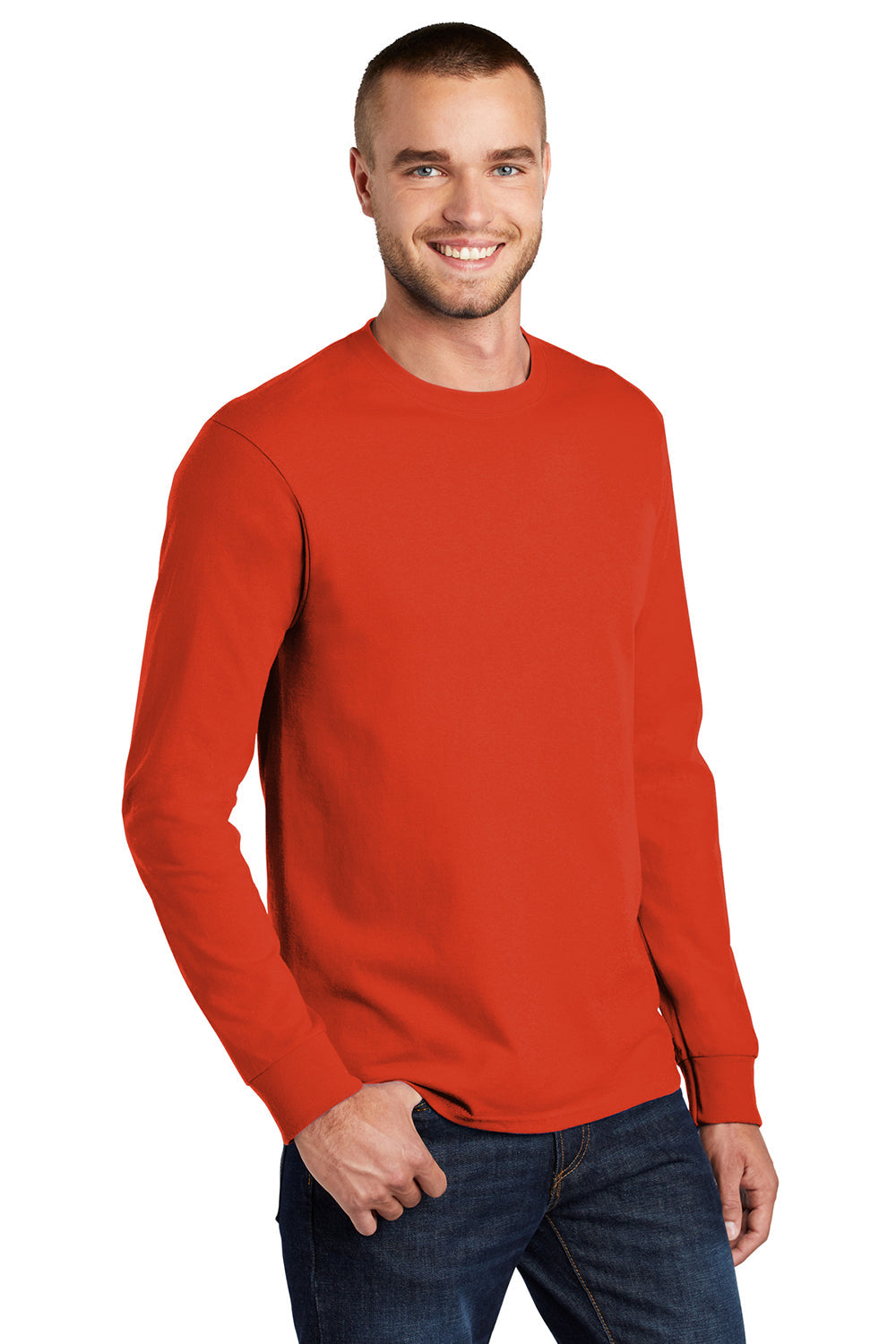 Mens Essential Long Sleeve Crewneck T-Shirt - Orange