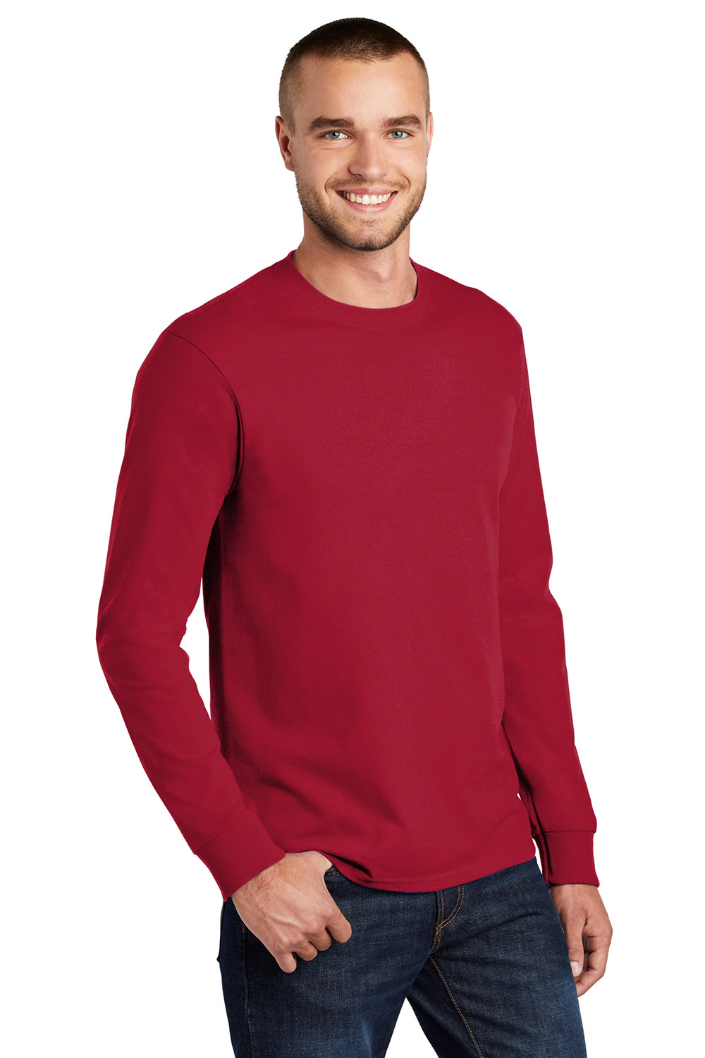Mens Essential Long Sleeve Crewneck T-Shirt - Red