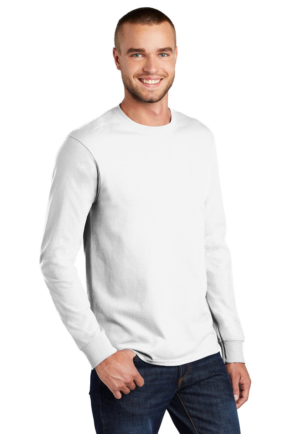 Mens Essential Long Sleeve Crewneck T-Shirt - White