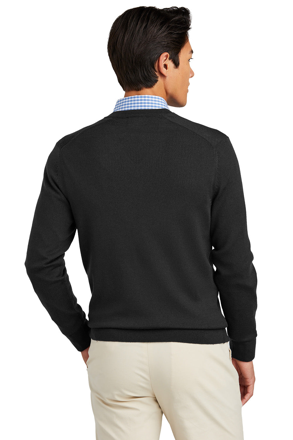 Mens Merino Long Sleeve V-Neck Sweater - Deep Black