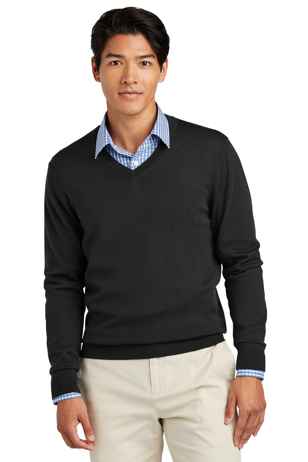 Mens Merino Long Sleeve V-Neck Sweater - Deep Black
