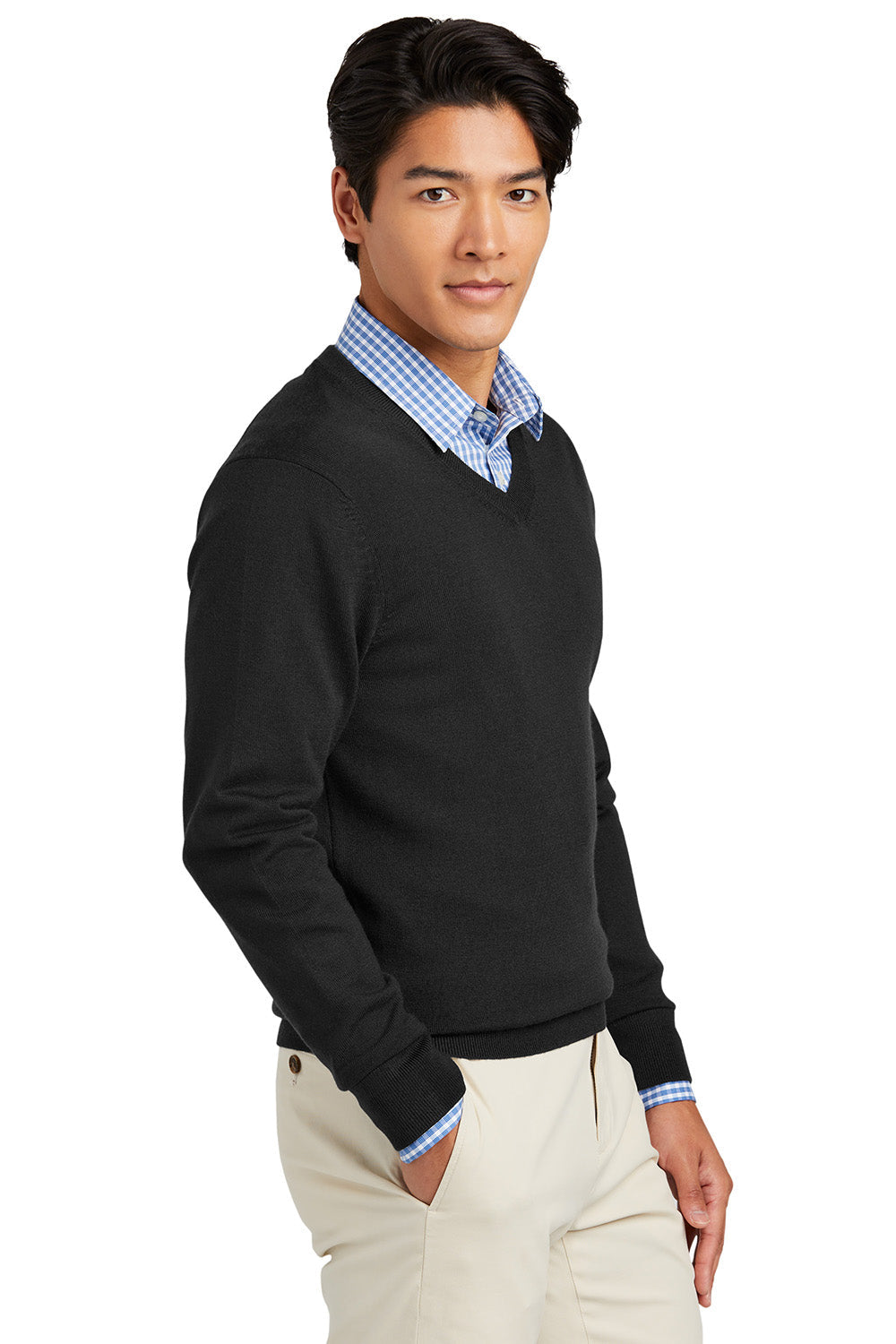 Mens Merino Long Sleeve V-Neck Sweater - Deep Black