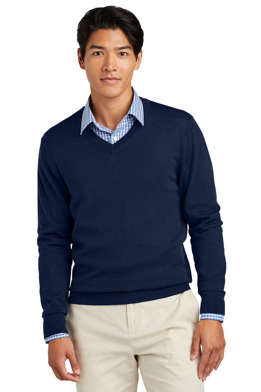 Mens Merino Long Sleeve V-Neck Sweater - Navy Blue Blazer