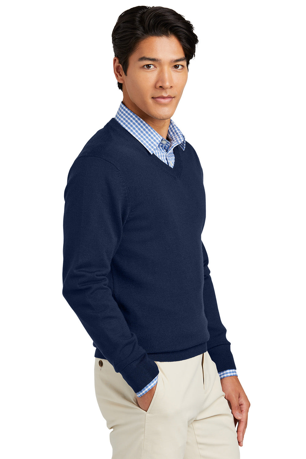 Mens Merino Long Sleeve V-Neck Sweater - Navy Blue Blazer