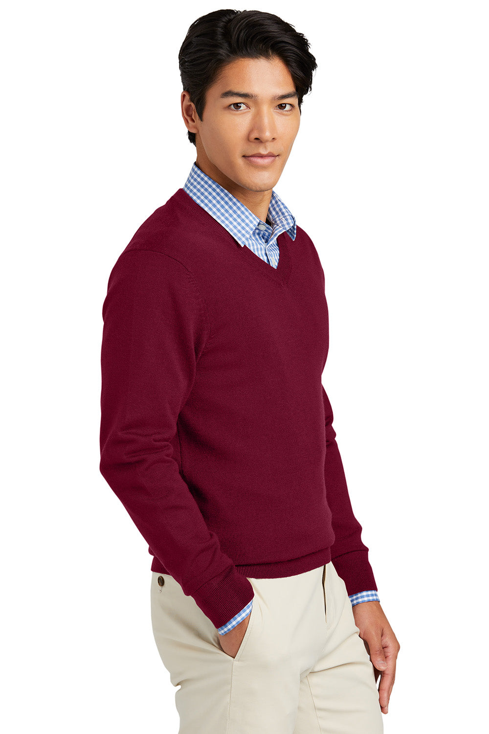 Mens Merino Long Sleeve V-Neck Sweater - Vintage Port Red