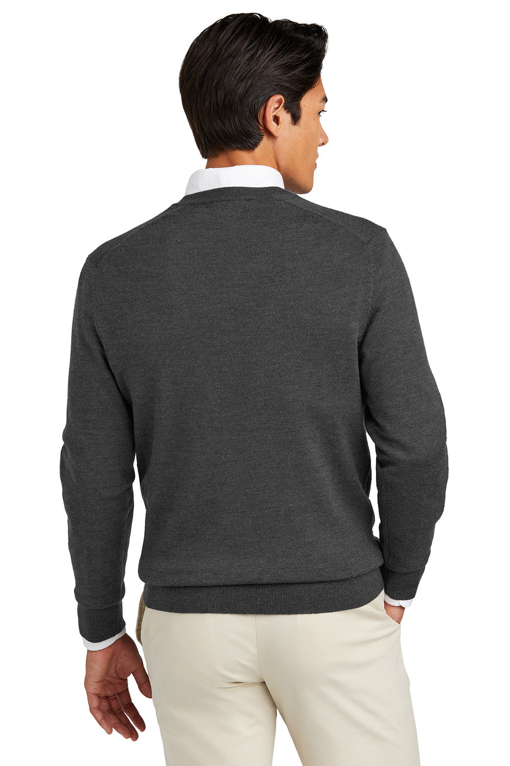 Mens Merino Long Sleeve V-Neck Sweater - Heather Windsor Grey