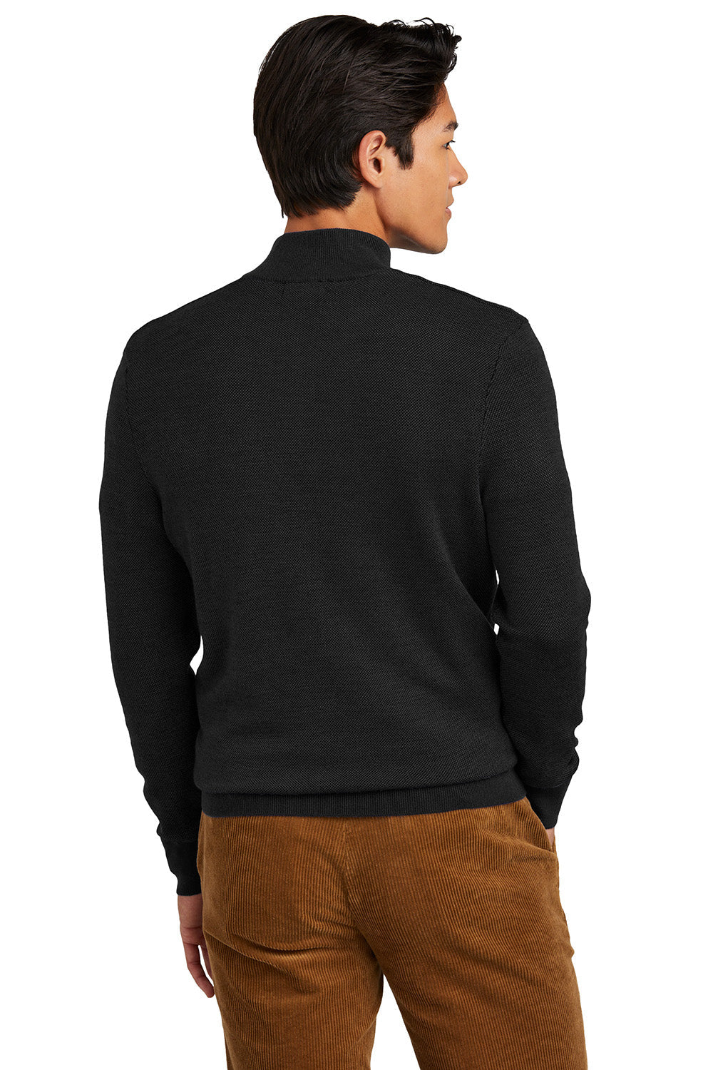 Mens Merino Birdseye Long Sleeve 1/4 Zip Sweater - Deep Black