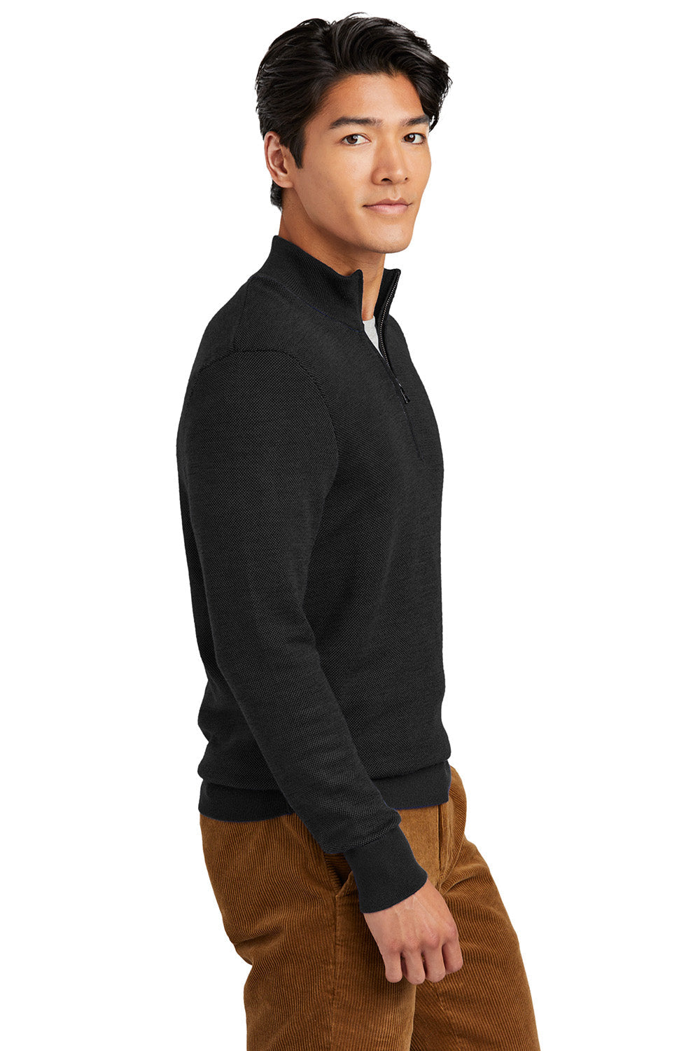 Mens Merino Birdseye Long Sleeve 1/4 Zip Sweater - Deep Black