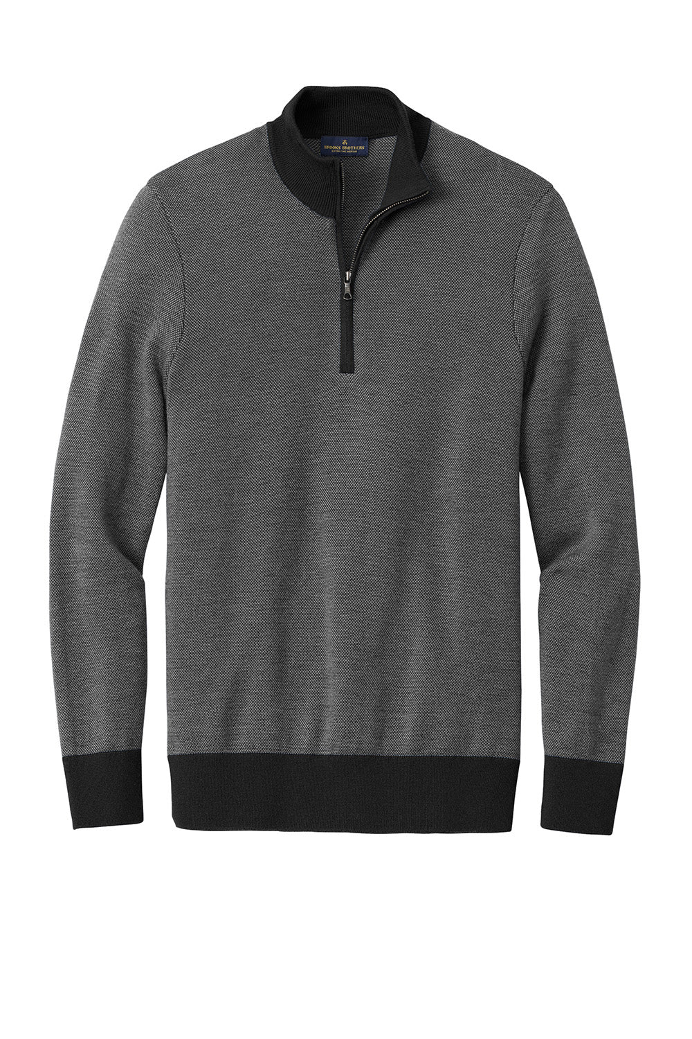 Mens Merino Birdseye Long Sleeve 1/4 Zip Sweater - Deep Black/Shadow Grey
