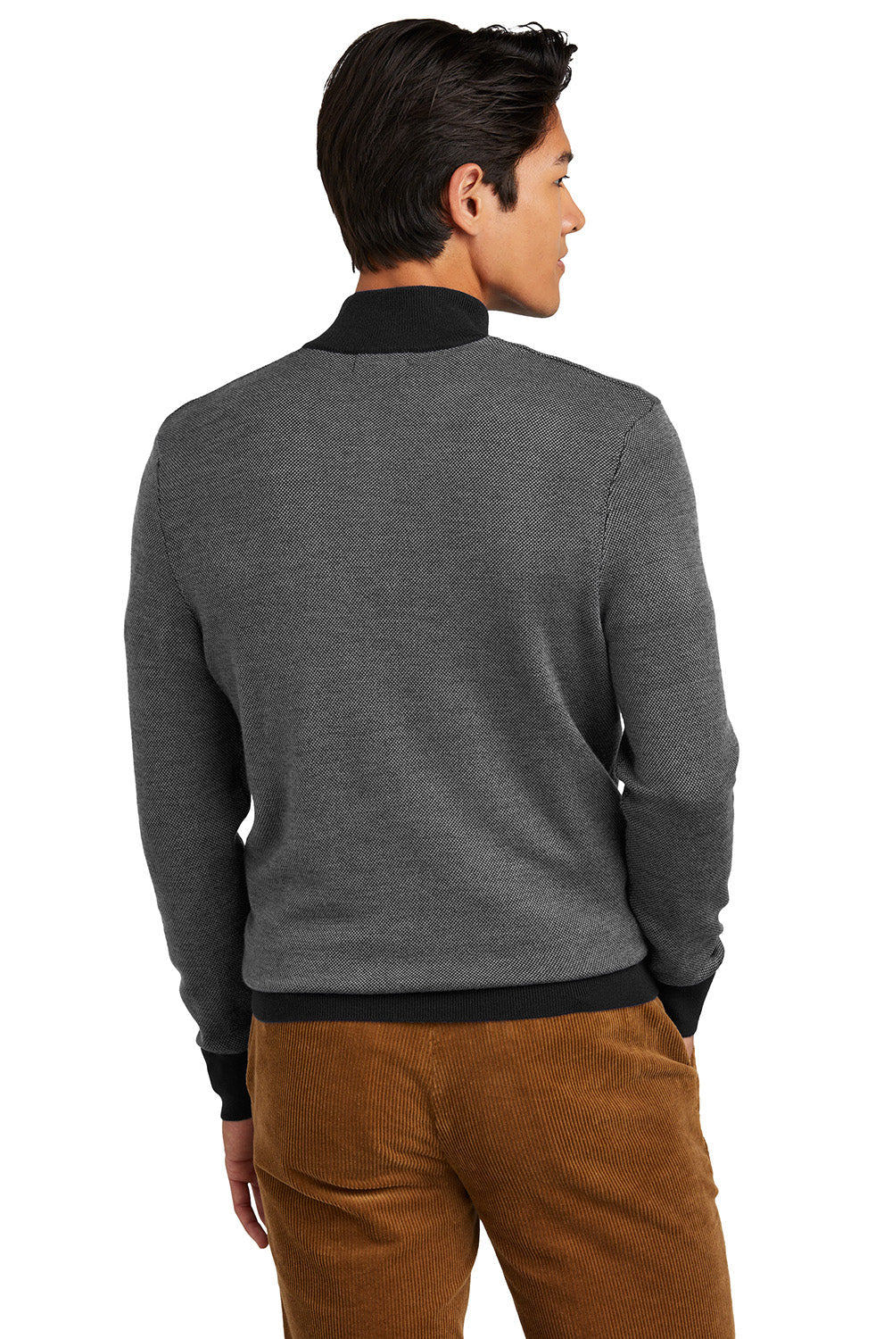 Mens Merino Birdseye Long Sleeve 1/4 Zip Sweater - Deep Black/Shadow Grey