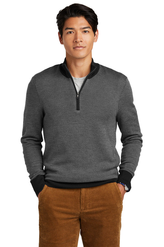 Mens Merino Birdseye Long Sleeve 1/4 Zip Sweater - Deep Black/Shadow Grey
