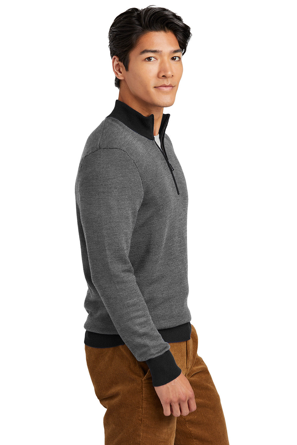 Mens Merino Birdseye Long Sleeve 1/4 Zip Sweater - Deep Black/Shadow Grey