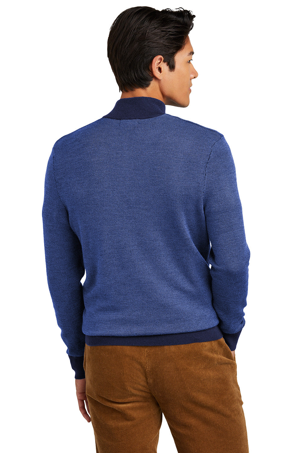 Mens Merino Birdseye Long Sleeve 1/4 Zip Sweater - Navy Blue/Compass Blue