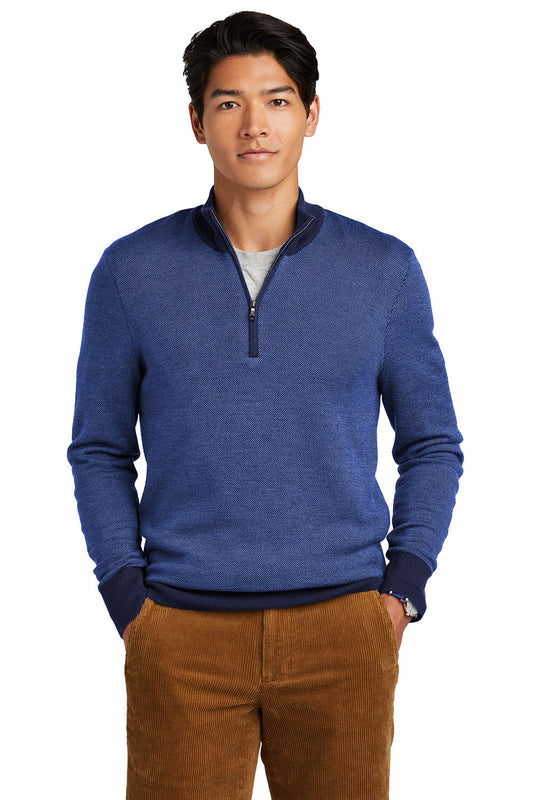 Mens Merino Birdseye Long Sleeve 1/4 Zip Sweater - Navy Blue/Compass Blue