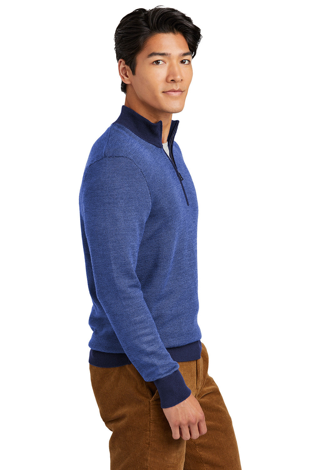 Mens Merino Birdseye Long Sleeve 1/4 Zip Sweater - Navy Blue/Compass Blue
