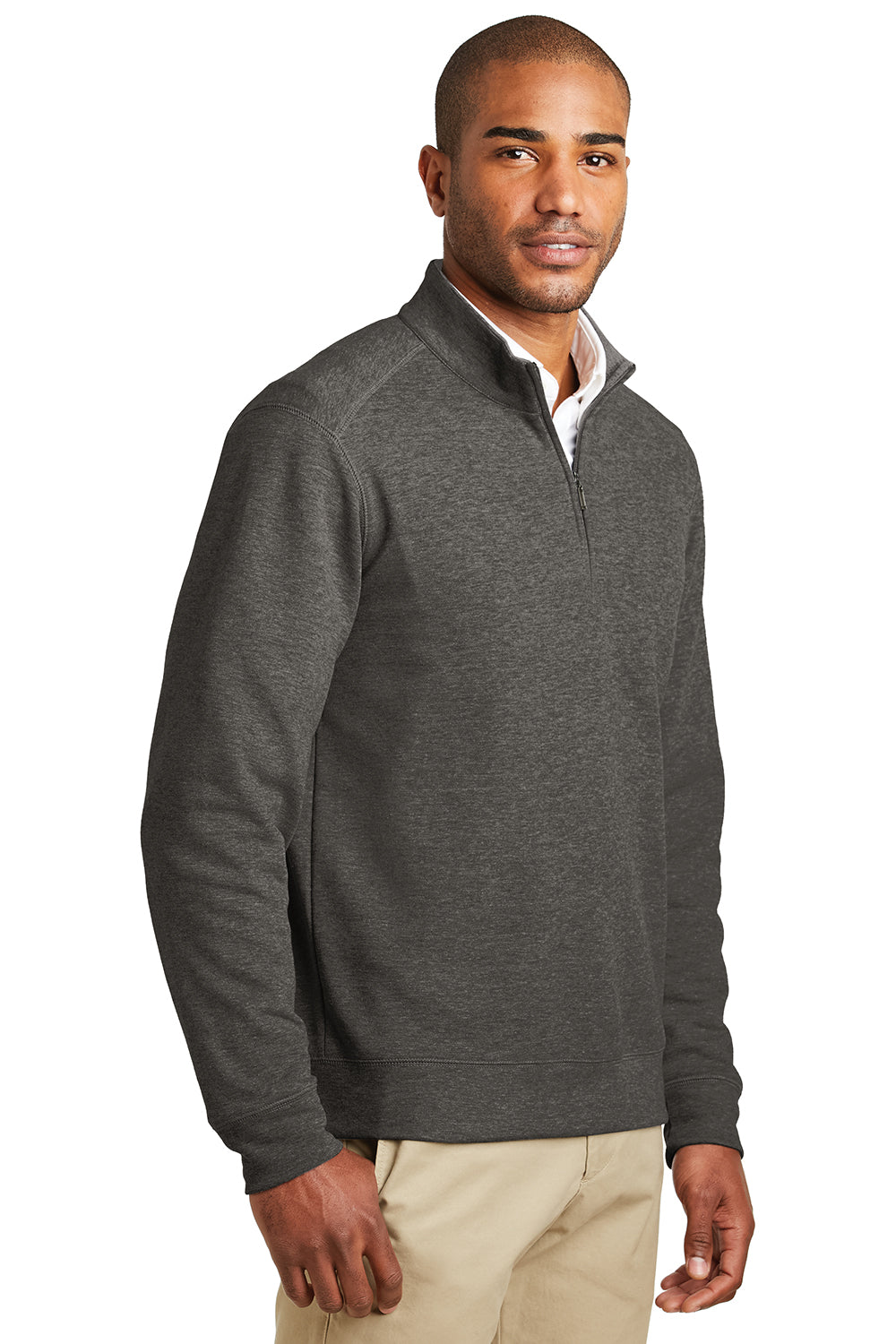 Mens 1/4 Zip Long Sleeve Sweater - Heather Charcoal Grey
