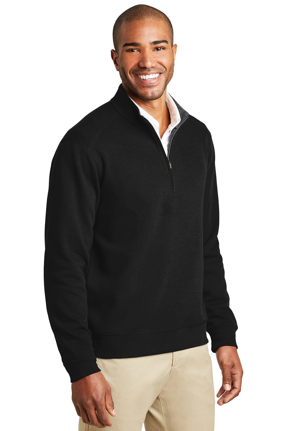 Mens 1/4 Zip Long Sleeve Sweater - Deep Black