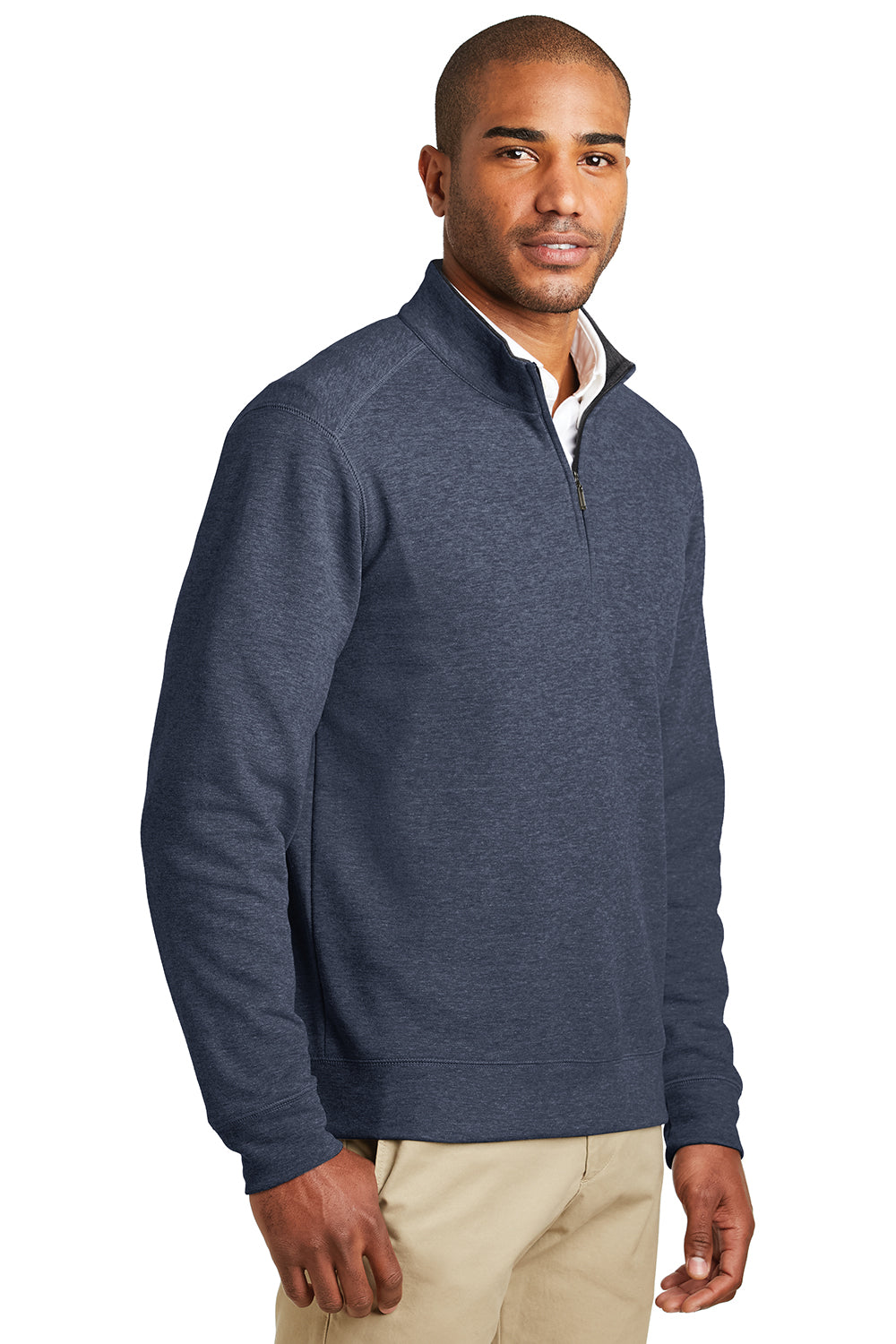 Mens 1/4 Zip Long Sleeve Sweater - Heather Estate Blue
