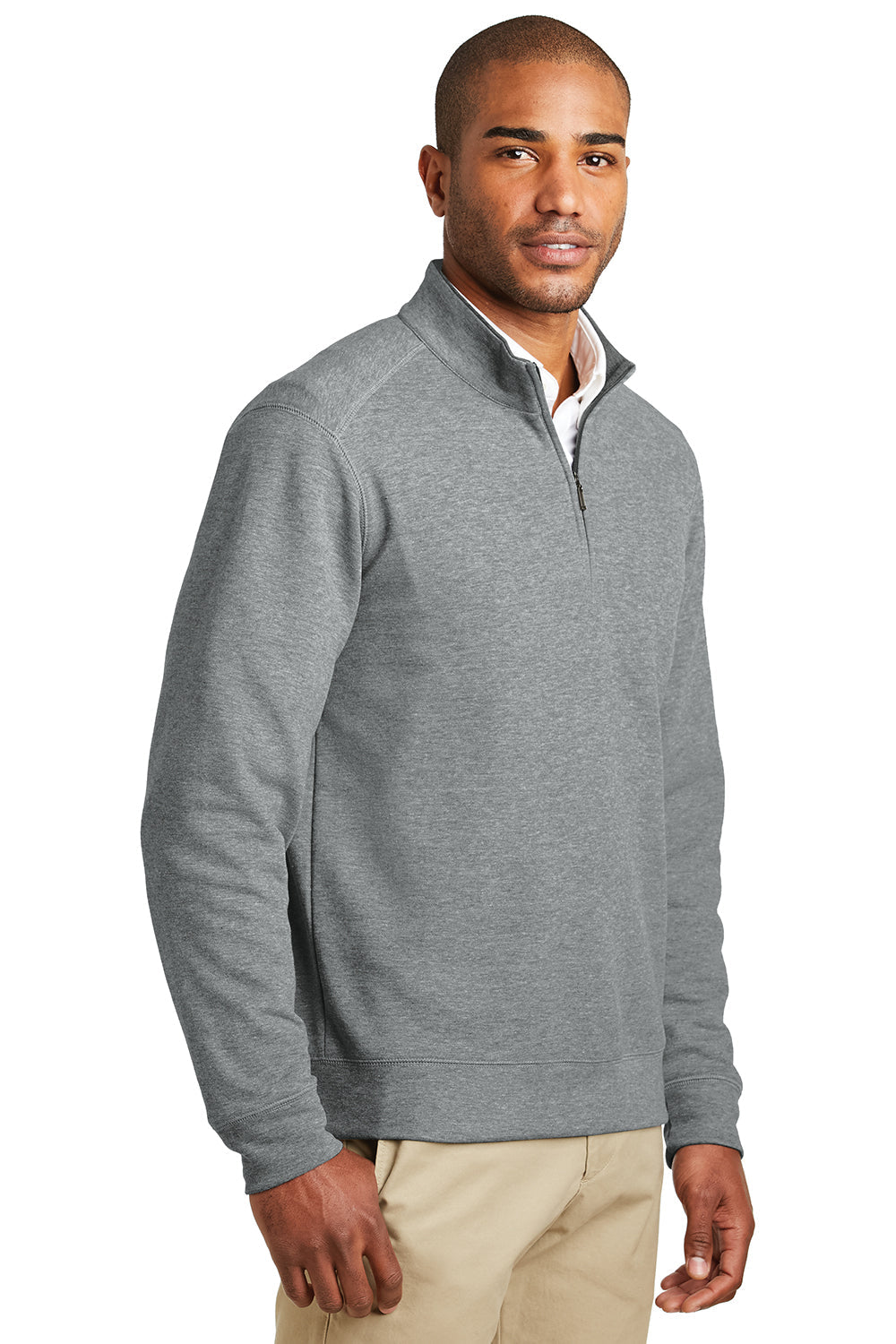 Mens 1/4 Zip Long Sleeve Sweater - Heather Medium Grey