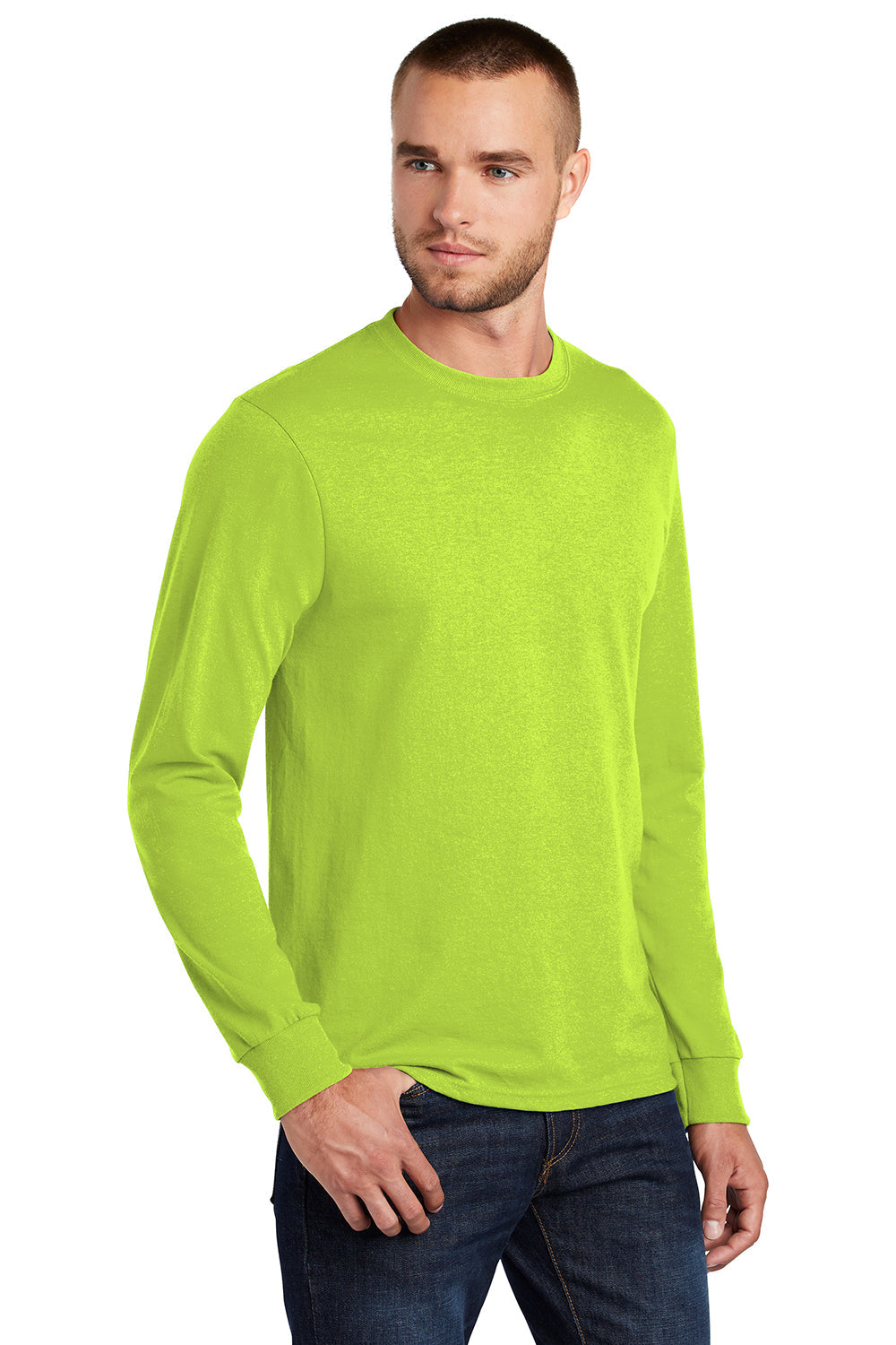 Mens Core Long Sleeve Crewneck T-Shirt - Safety Green