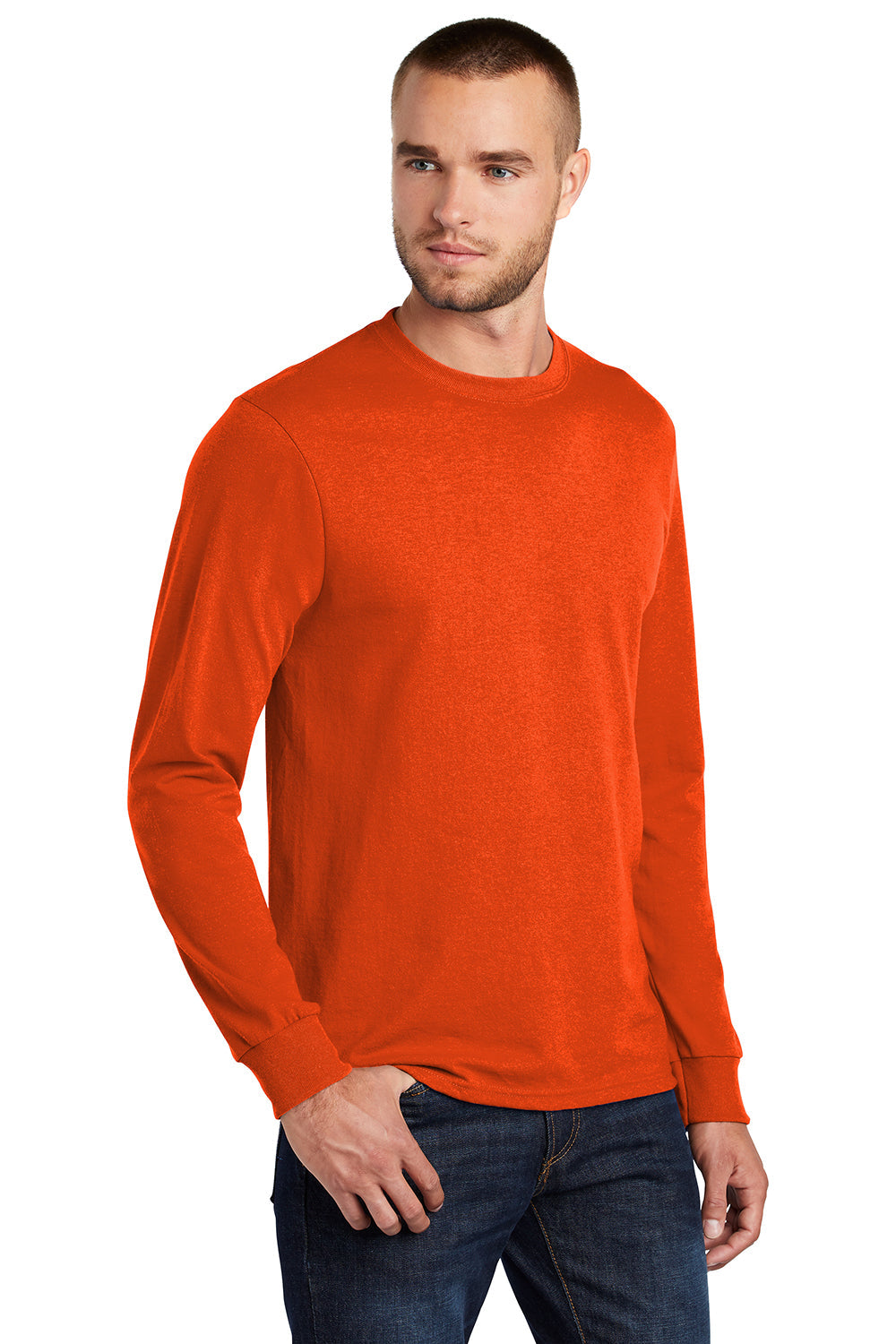 Mens Core Long Sleeve Crewneck T-Shirt - Safety Orange