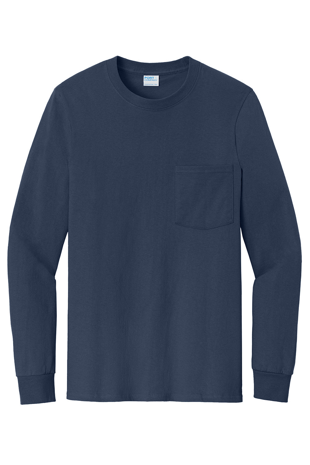 Mens Essential Long Sleeve Crewneck T-Shirt w/ Pocket - Navy Blue