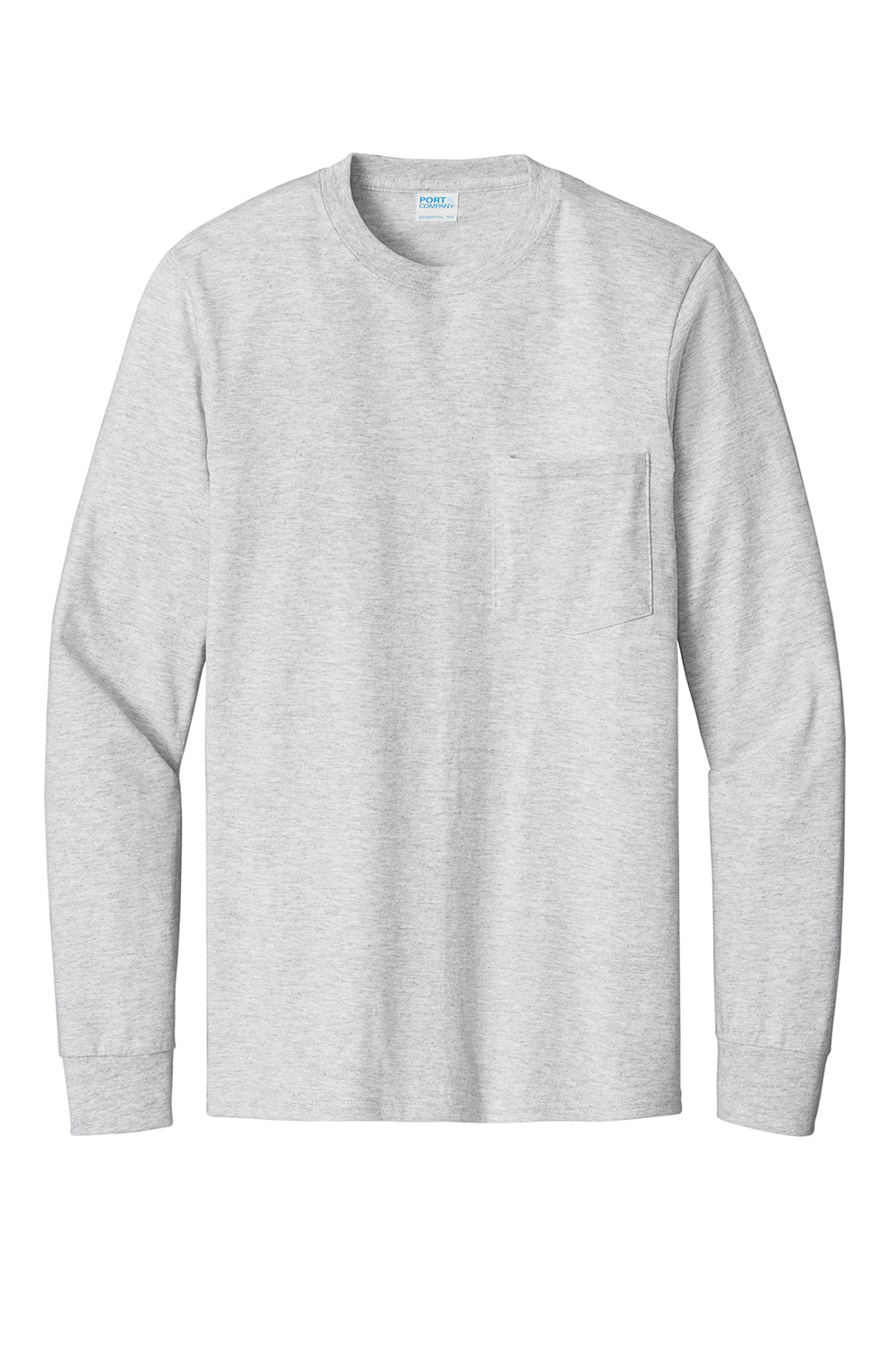 Mens Essential Long Sleeve Crewneck T-Shirt w/ Pocket - Ash Grey