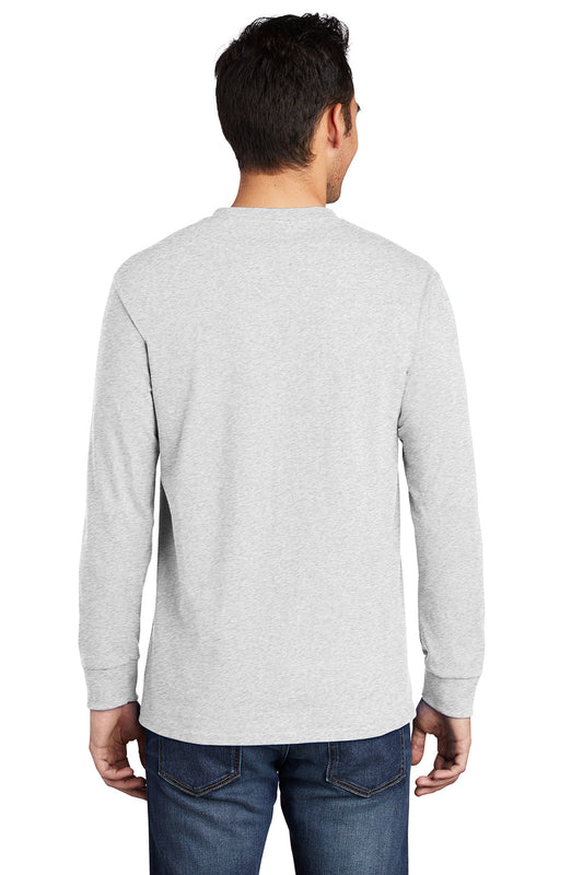 Mens Essential Long Sleeve Crewneck T-Shirt w/ Pocket - Ash Grey