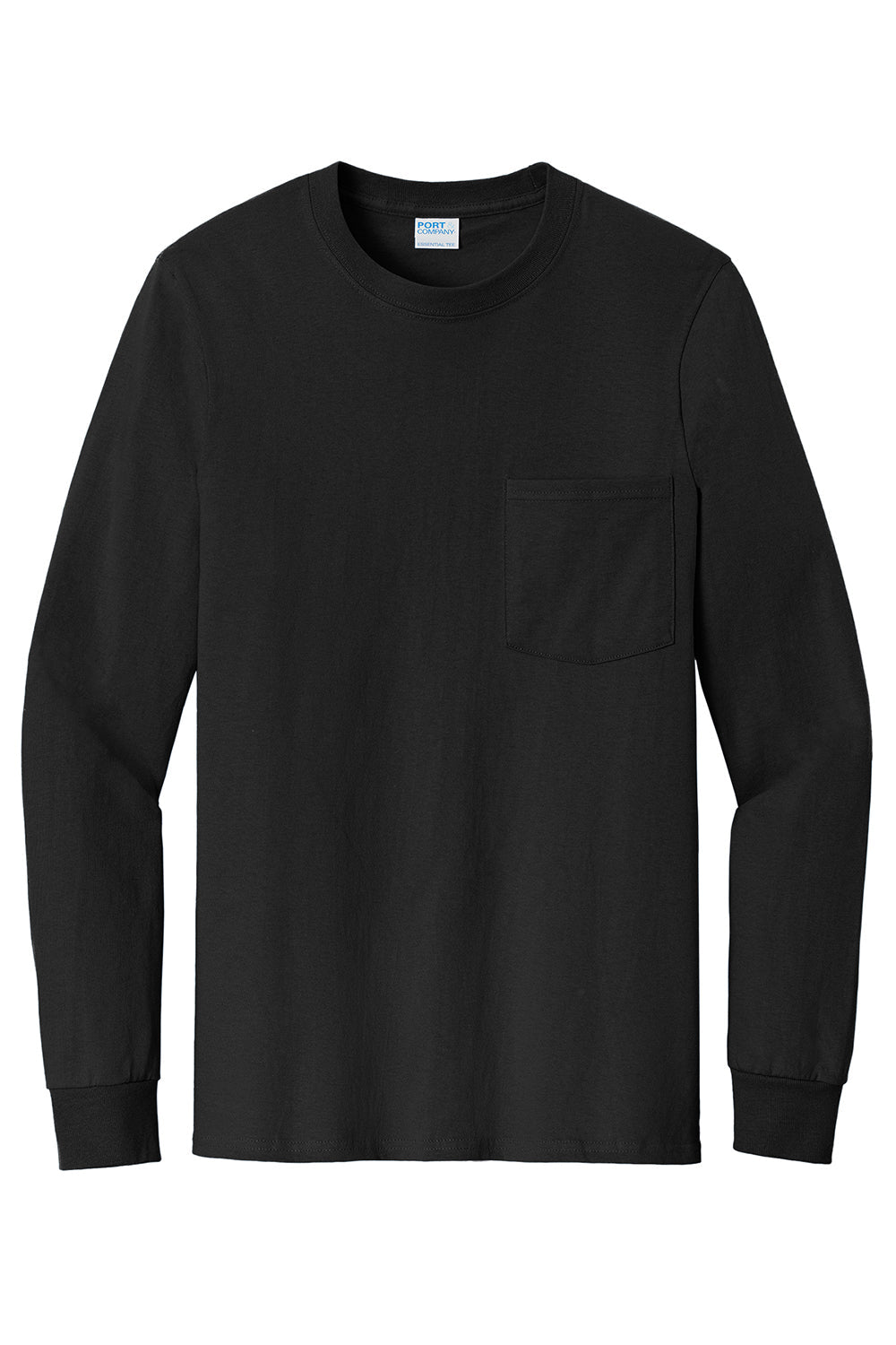 Mens Essential Long Sleeve Crewneck T-Shirt w/ Pocket - Jet Black