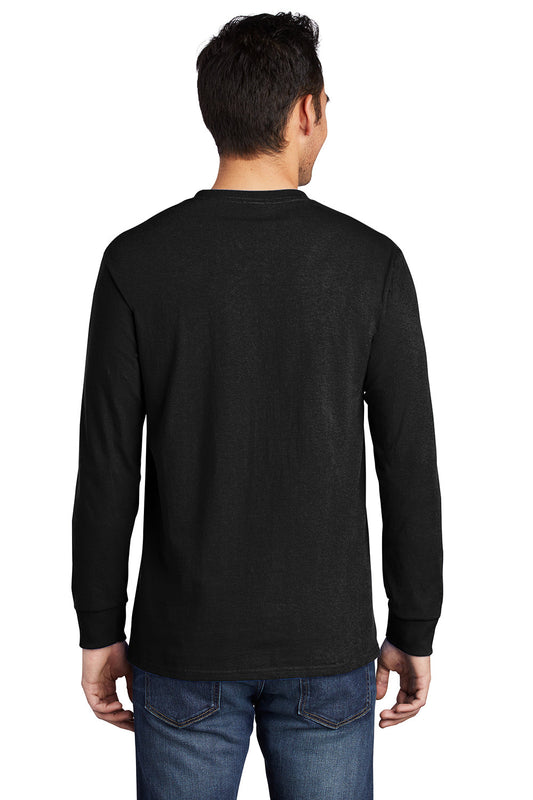 Mens Essential Long Sleeve Crewneck T-Shirt w/ Pocket - Jet Black