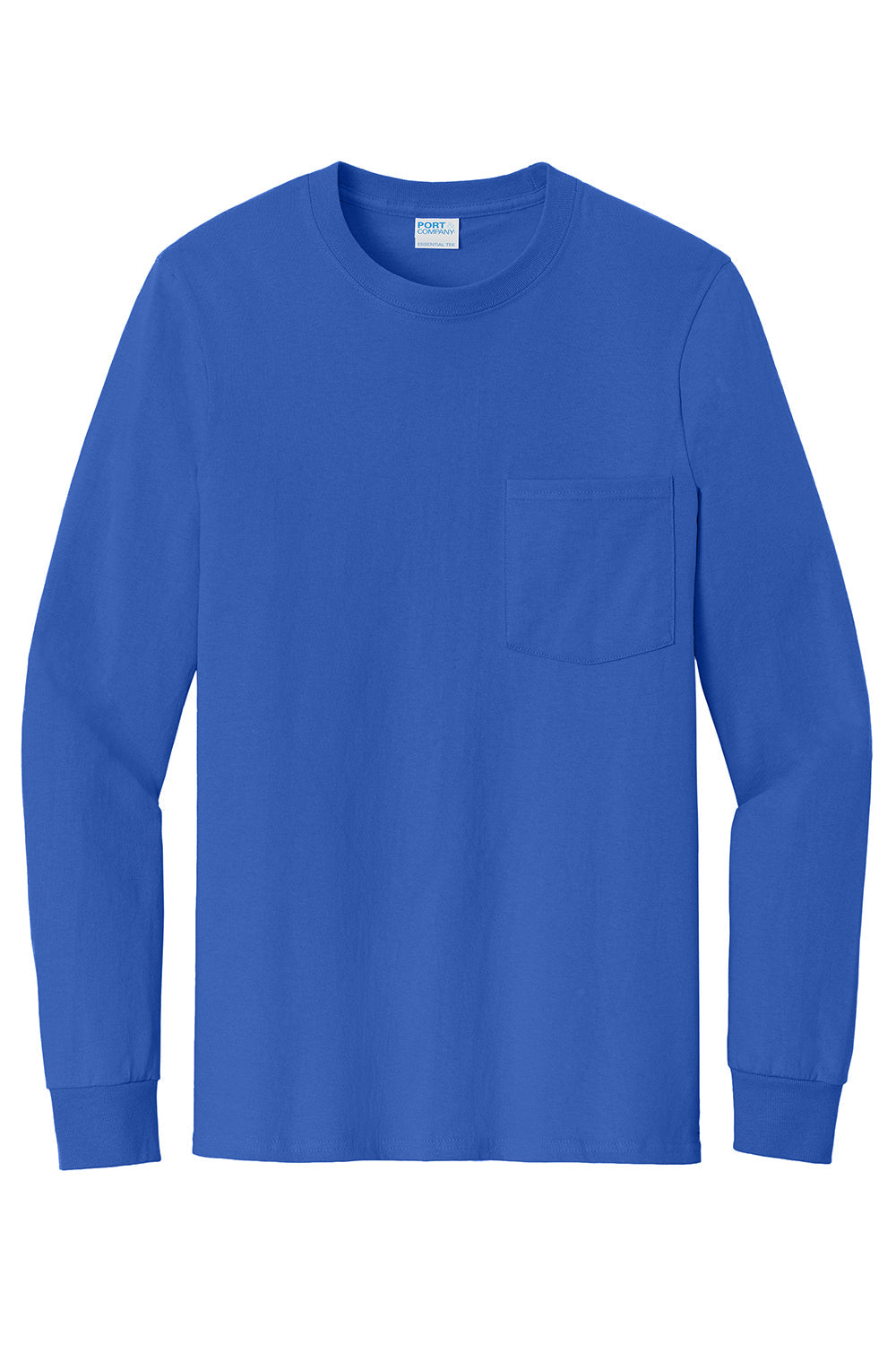 Mens Essential Long Sleeve Crewneck T-Shirt w/ Pocket - Royal Blue